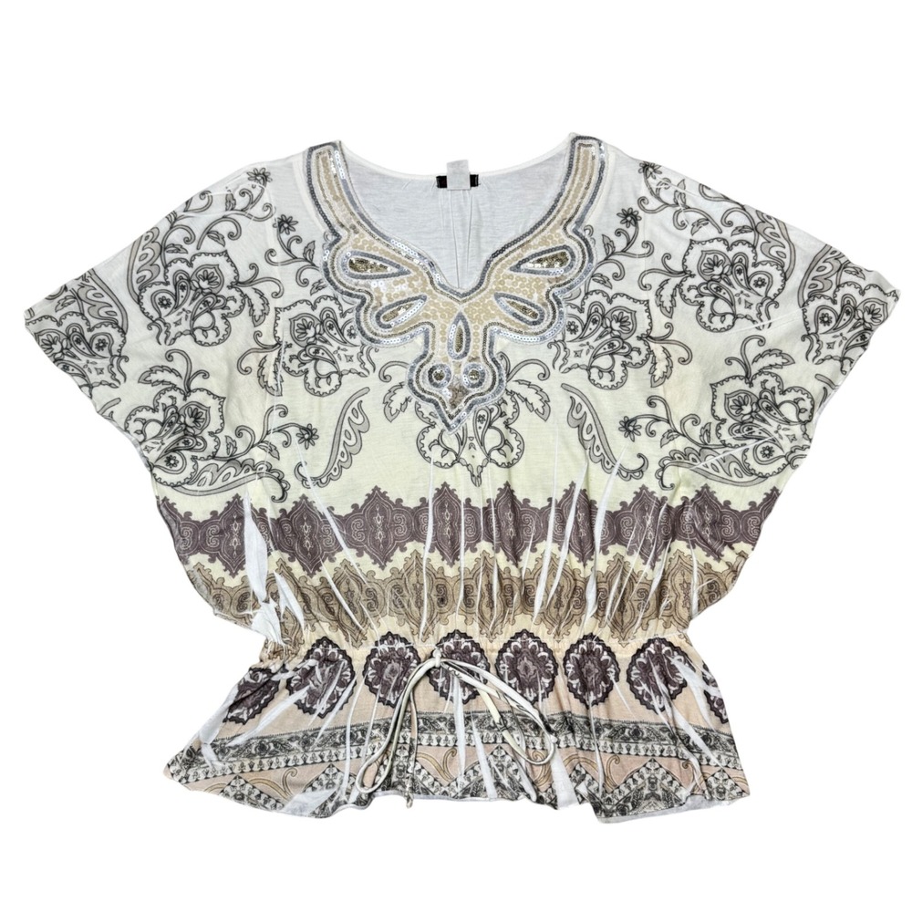 Vintage Y2K Cocomo Sequined Paisley Top Peasant Top Bohemian Size Large